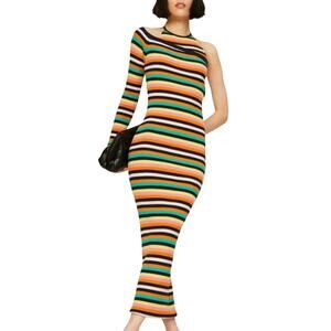 Monse Women XS Multicolor Striped One Shoulder Sweater Knit BodyCon Halter Dress